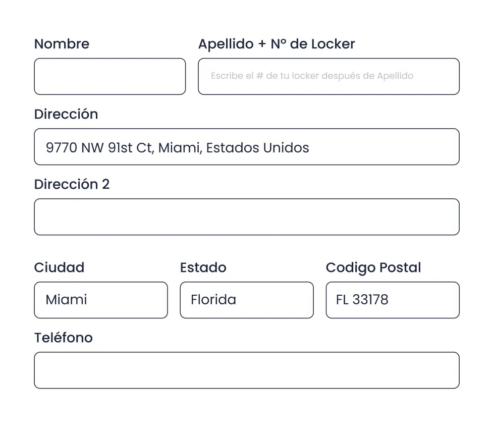 Formulario de dirección de Lockerhaus con campos para nombre, apellido y número de locker